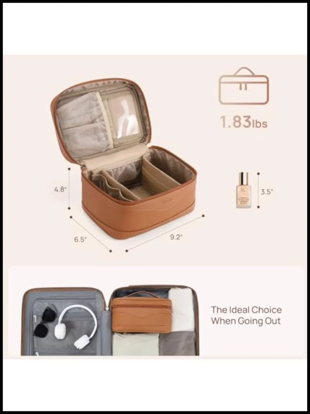 Large Vegan Leather Makeup Bag Travel Toiletry Organizer with Detachable Brush